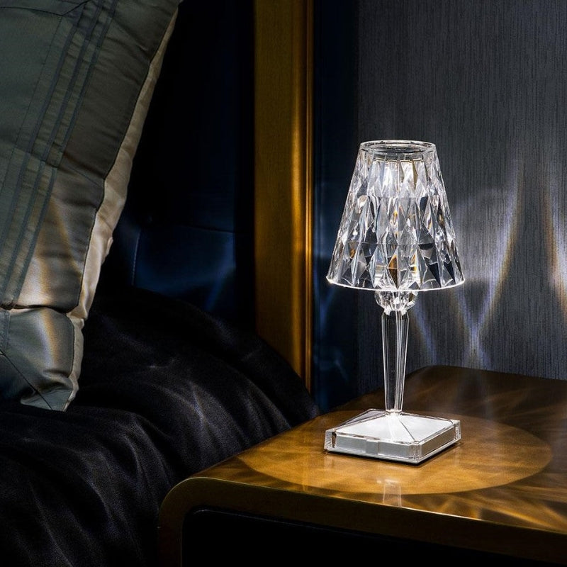 Rechargeable crystal table lamp with touch control, LumeCrystal, perfect accent light