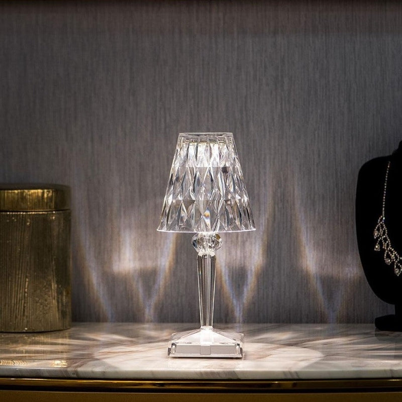 Rechargeable touch crystal lamp, LumeCrystal, providing versatile LED lighting