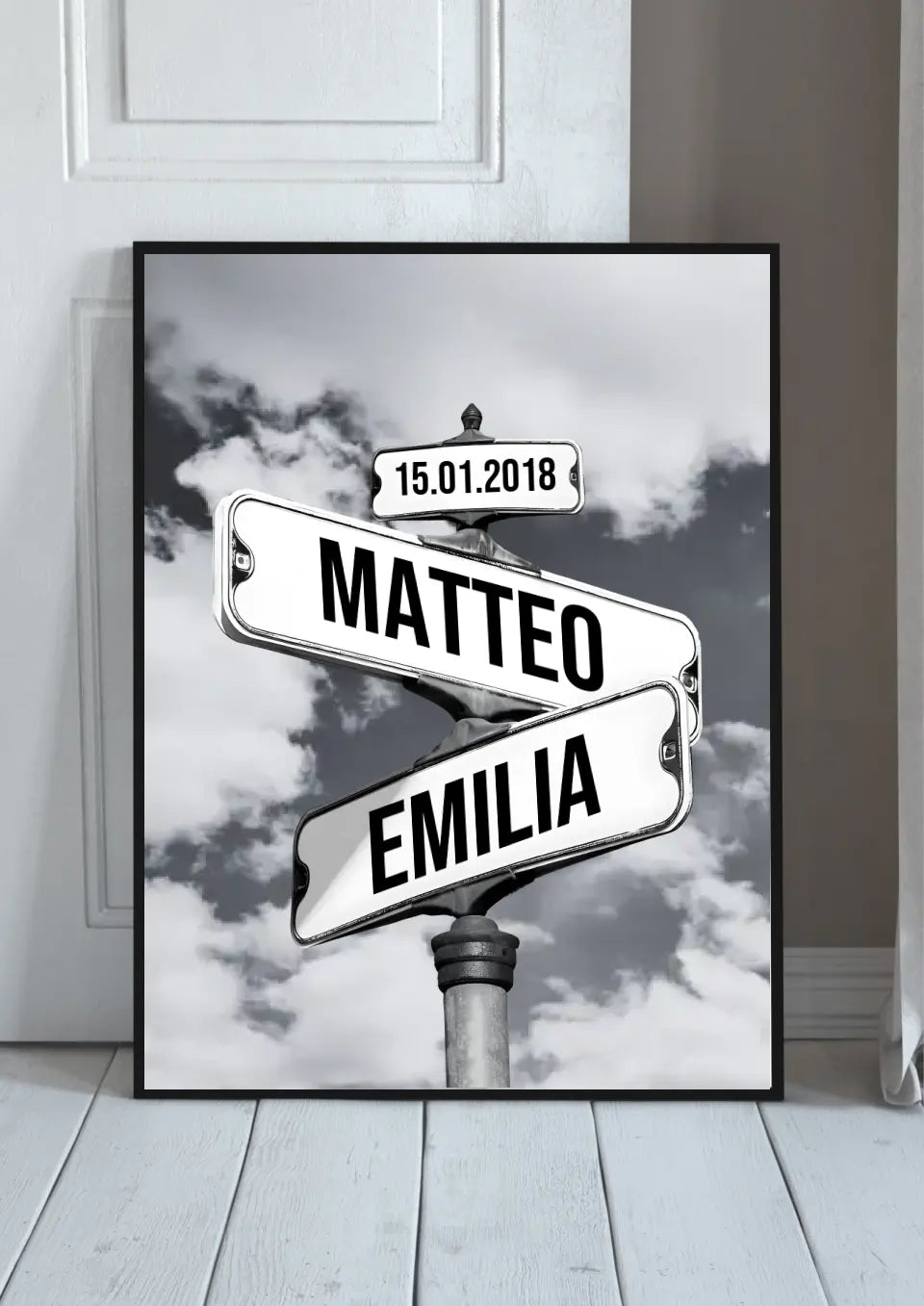 Custom street sign wall art for couples, personalized with names & date. Ideal anniversary or wedding gift & home decor.
