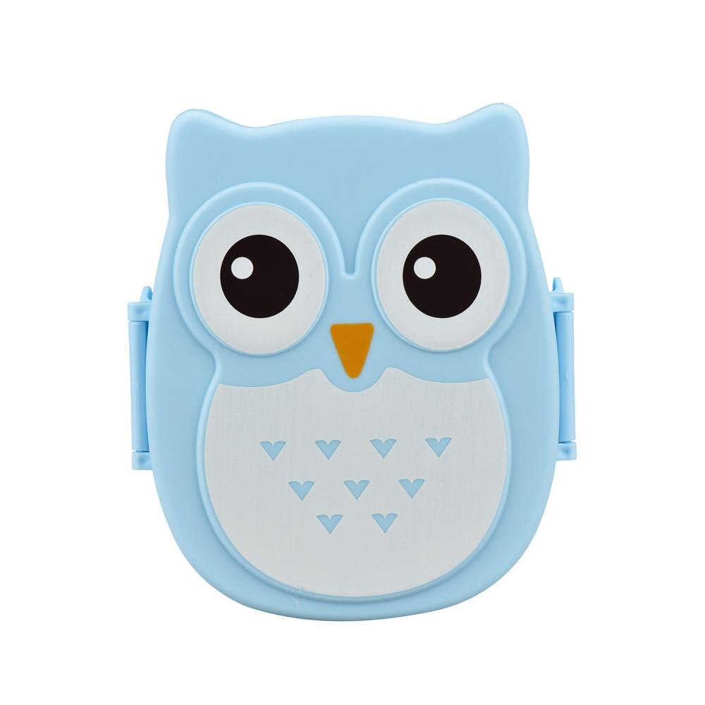 Portable owl bento box for kids. Fun plastic lunchbox, perfect for children's school meals & snacks.