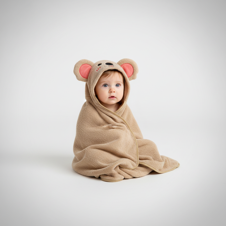 White lamb baby hooded bathrobe with ears, ultra-soft FluffyCape children's towel, baby comfort