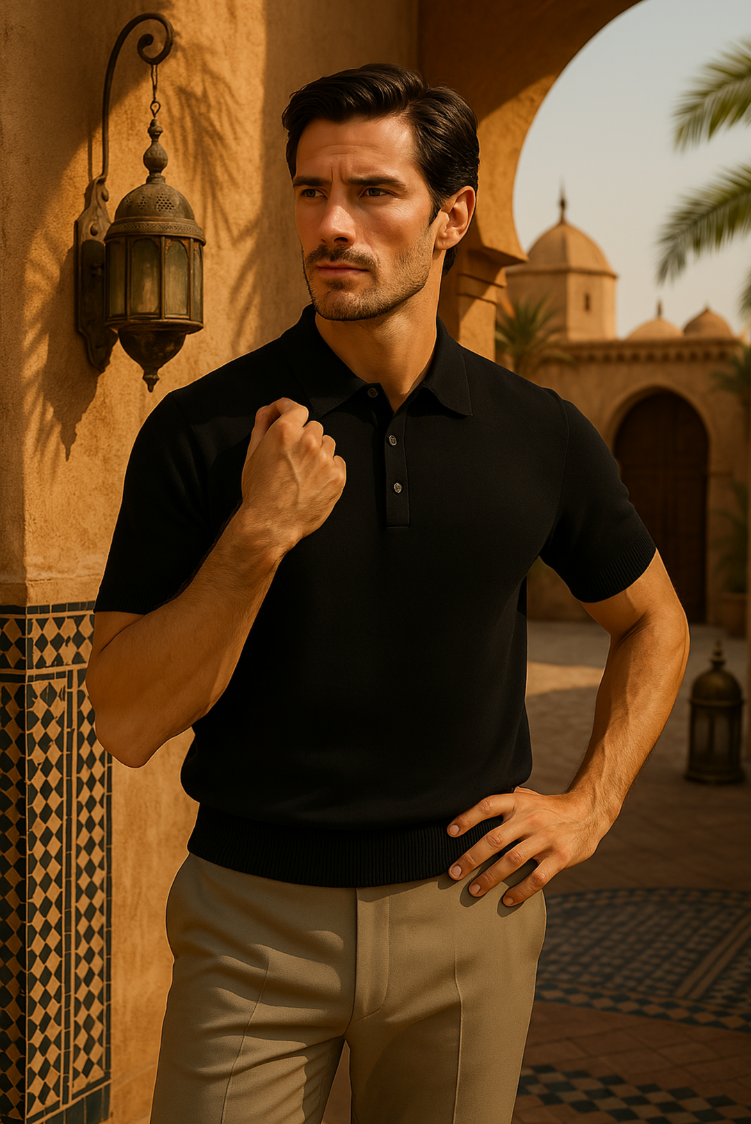 Dark grey men's Taren polo shirt made from luxurious cashmere-Merino wool. Elegant and stylish for business casual wear.
