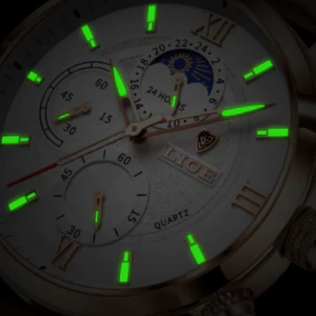 Stylish Davion analog men's watch: quartz movement, rich leather band, and sophisticated design for gentlemen's accessory.