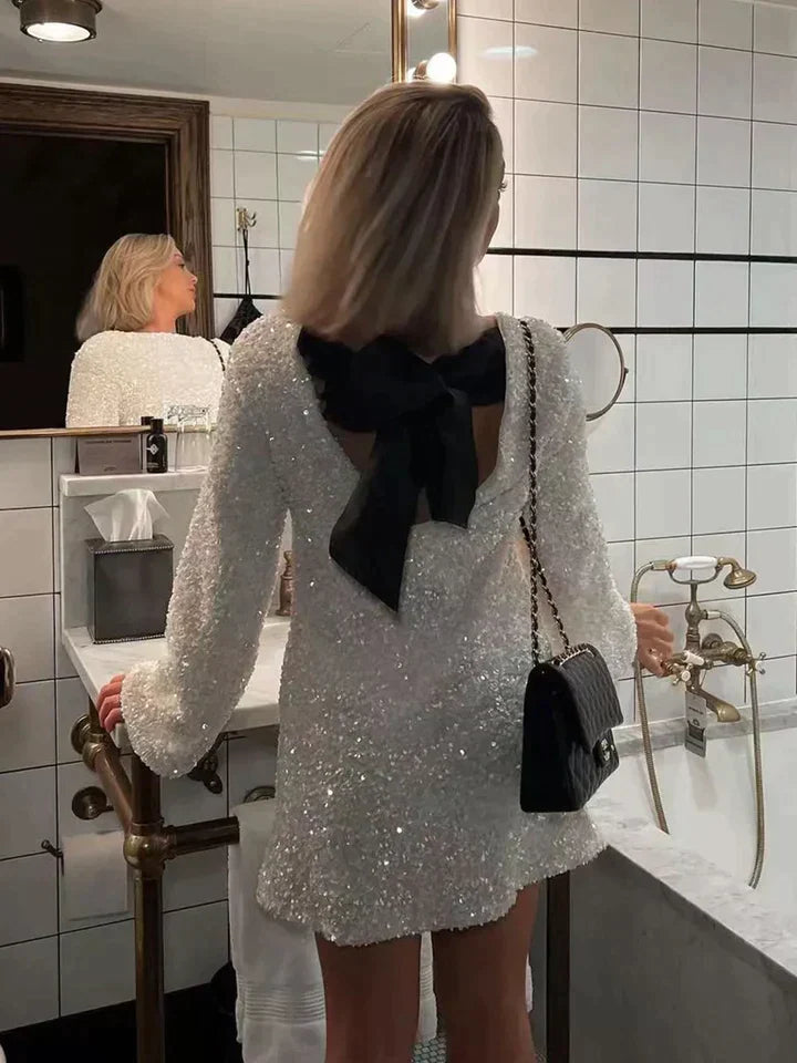 Dazzling women's glitter midi dress, perfect for elegant evening parties & festive special occasions.