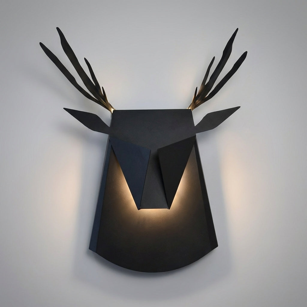 Wall mounted deer silhouette lamp, a decorative animal sconce from Luminstag for rustic and cozy interiors.