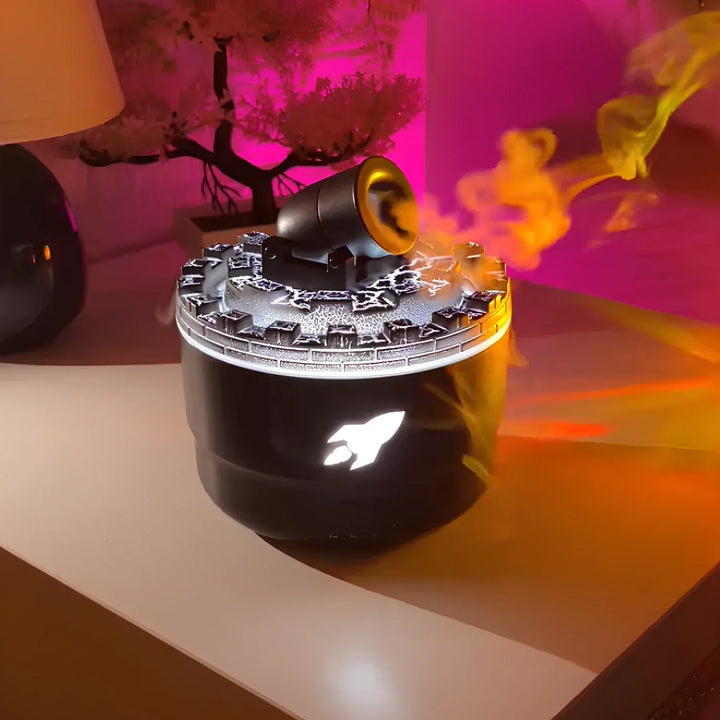 Unique cannon humidifier, a decorative air diffuser with built-in LED and mist function.