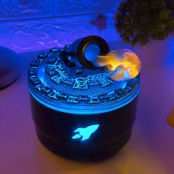 Modern cannon air humidifier, combining aromatherapy, LED lighting, and cool mist technology.