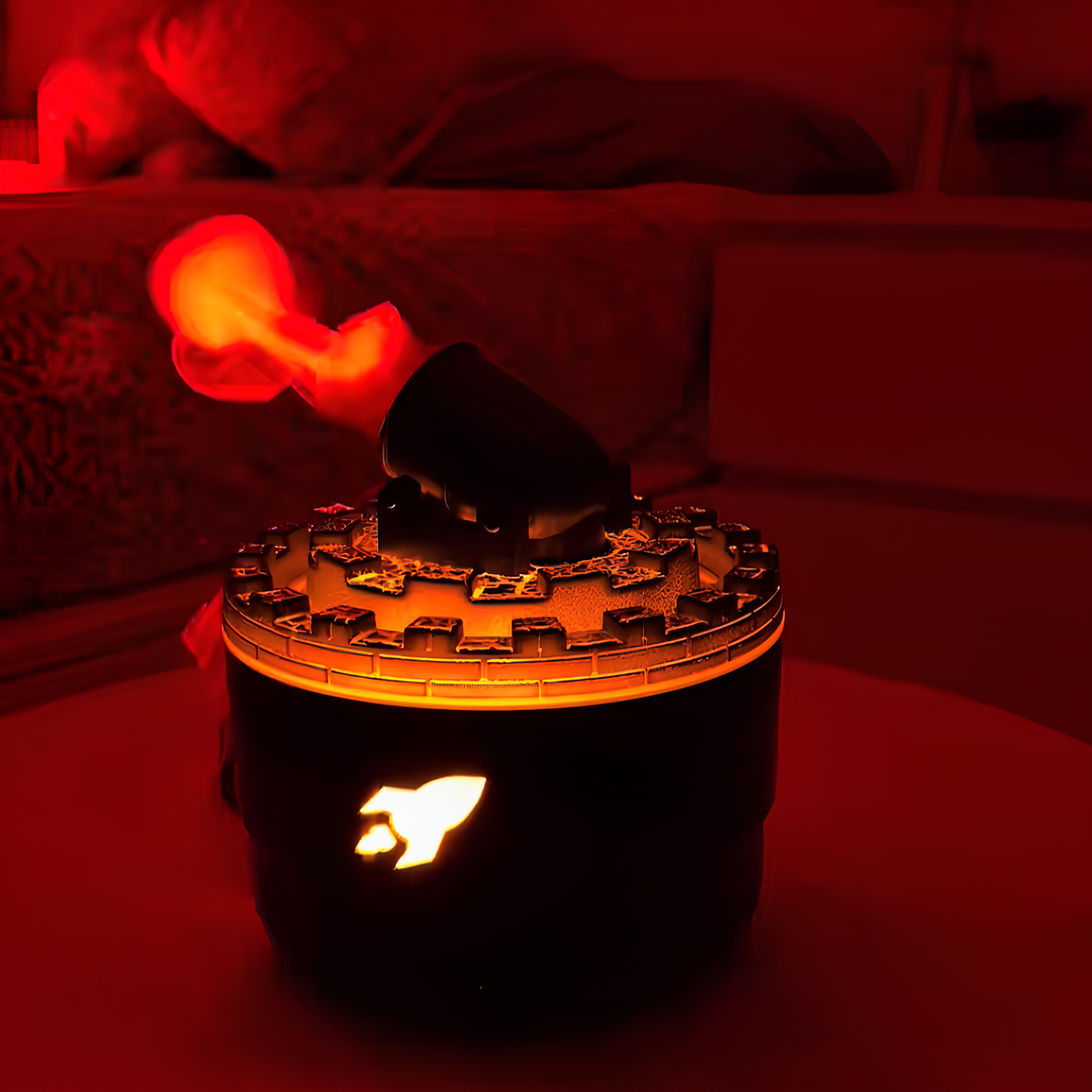 Decorative cannon-style humidifier, an ultrasonic vaporblaster for a soothing atmosphere.