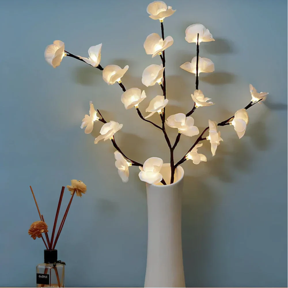 Flexible and bendable LED branches, customizable for any decorative vase
