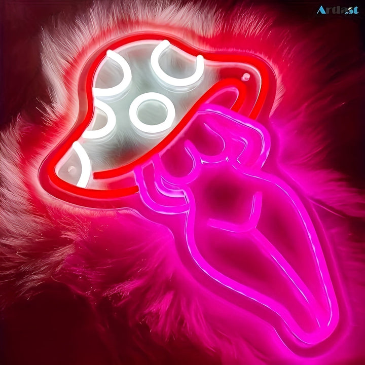 Decorative mushroom LED wall light illuminating a room, perfect as a home accent or night light.