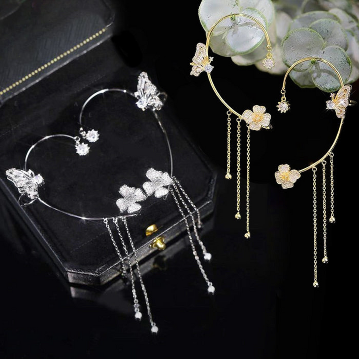 Elegant butterfly drop earrings in silver and gold, a versatile and delicate jewelry gift