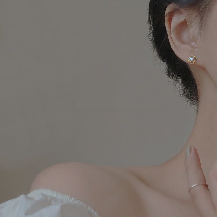 Elegant gold-tone vintage opal drop earrings for women, a dainty gift for her.