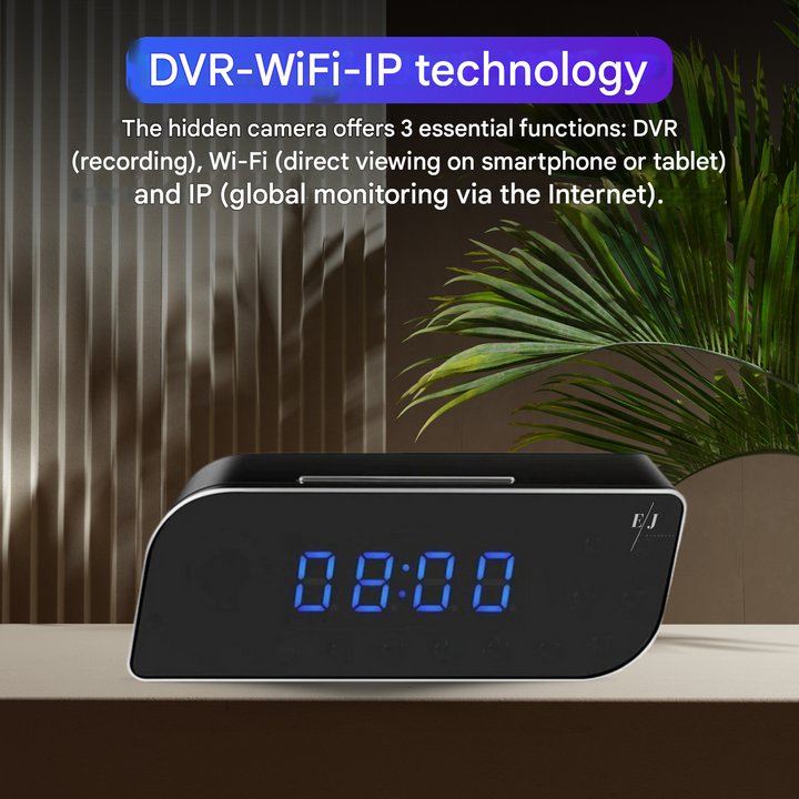 Versatile hidden camera alarm clock for discreet home security, featuring HD video & remote access.