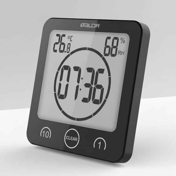 Bathroom accessory: splash-proof digital timer with strong suction cup for shower use