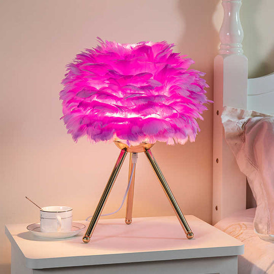 Decorative feather lamp providing soft, dimmable light; a modern and elegant accent for home interiors.