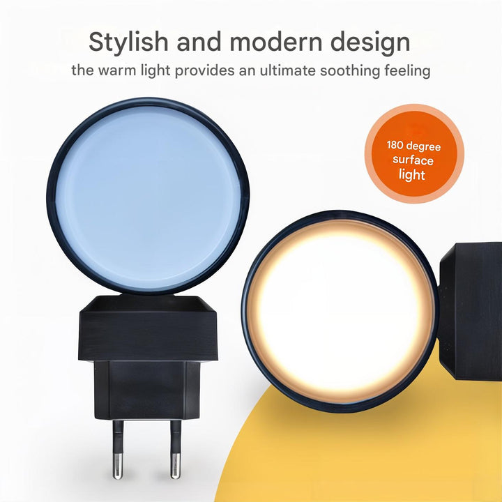 Plug-in automatic night light with dimmable LED, offering soft, glare-free light for dark spaces & improved safety.
