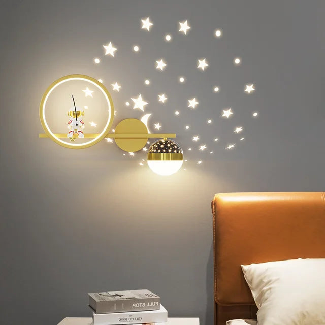 Playful modern LED wall light for kids' rooms, offering soft, dimmable illumination for nursery decor.
