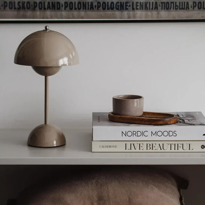 Contemporary dimmable LED lamp, MoonGlow design, providing versatile accent lighting for any room.