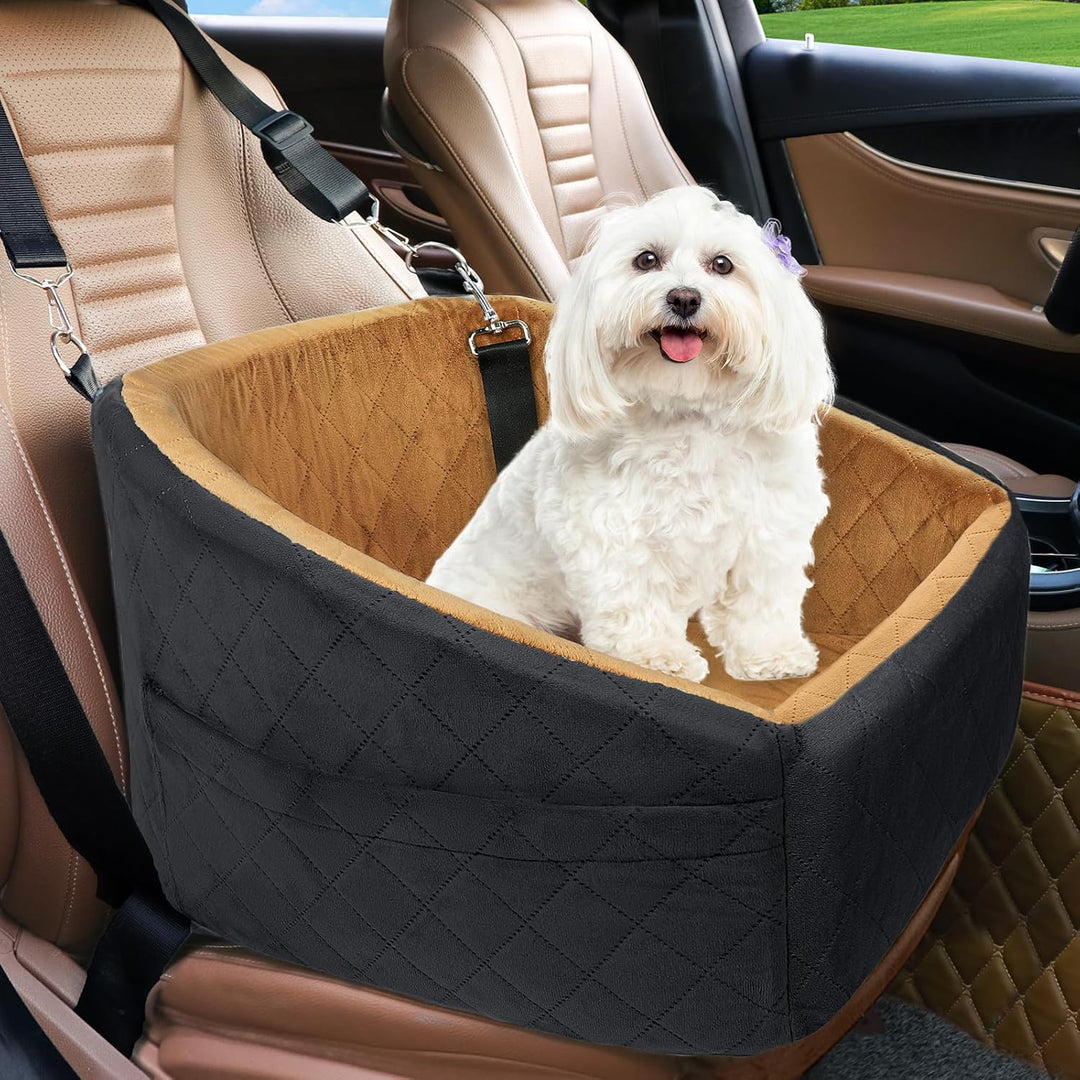 Durable dog car seat for medium dogs, includes pet safety belt and storage solutions