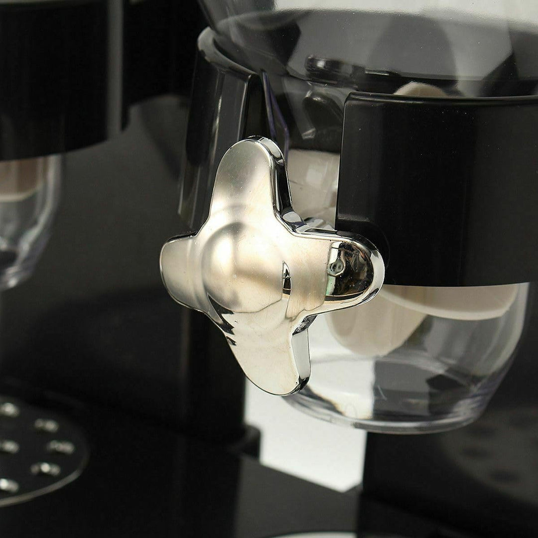 Modern kitchen gadget: Double cereal dispenser in clear acrylic for easy viewing of contents