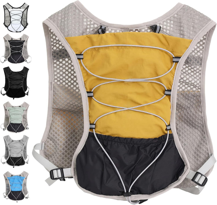 Dravien hydration vest next to a water bottle, emphasizing hydration for outdoor activities