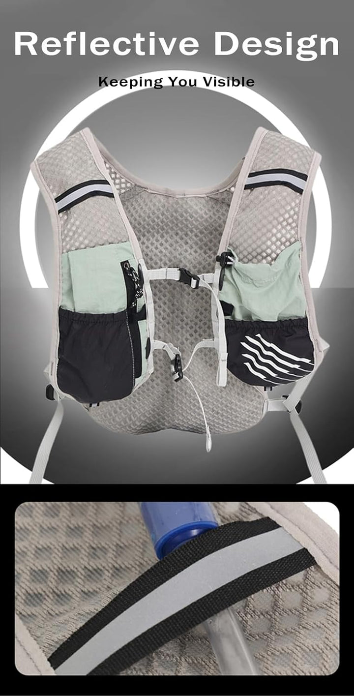 Dravien hydration pack, empty weight comparison to a feather, emphasizing its ultra-light aspect