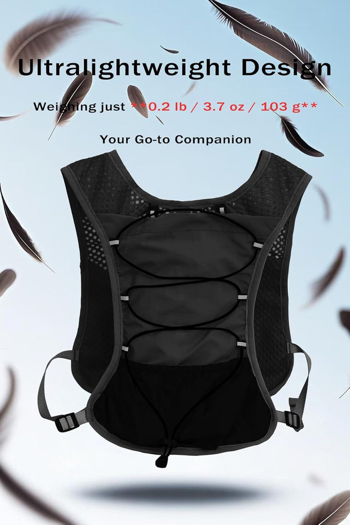 Dravien Ultra-Light Hydration Running Vest side views, front, back, and empty in studio