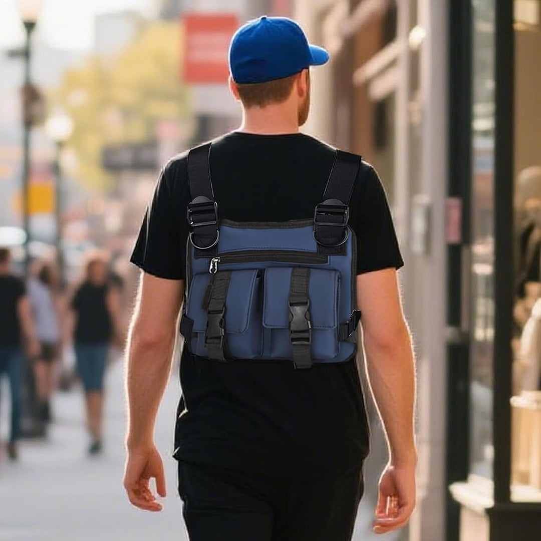 Side view: Dravon men's utility vest, lightweight, showing multiple pockets and adjustable fit