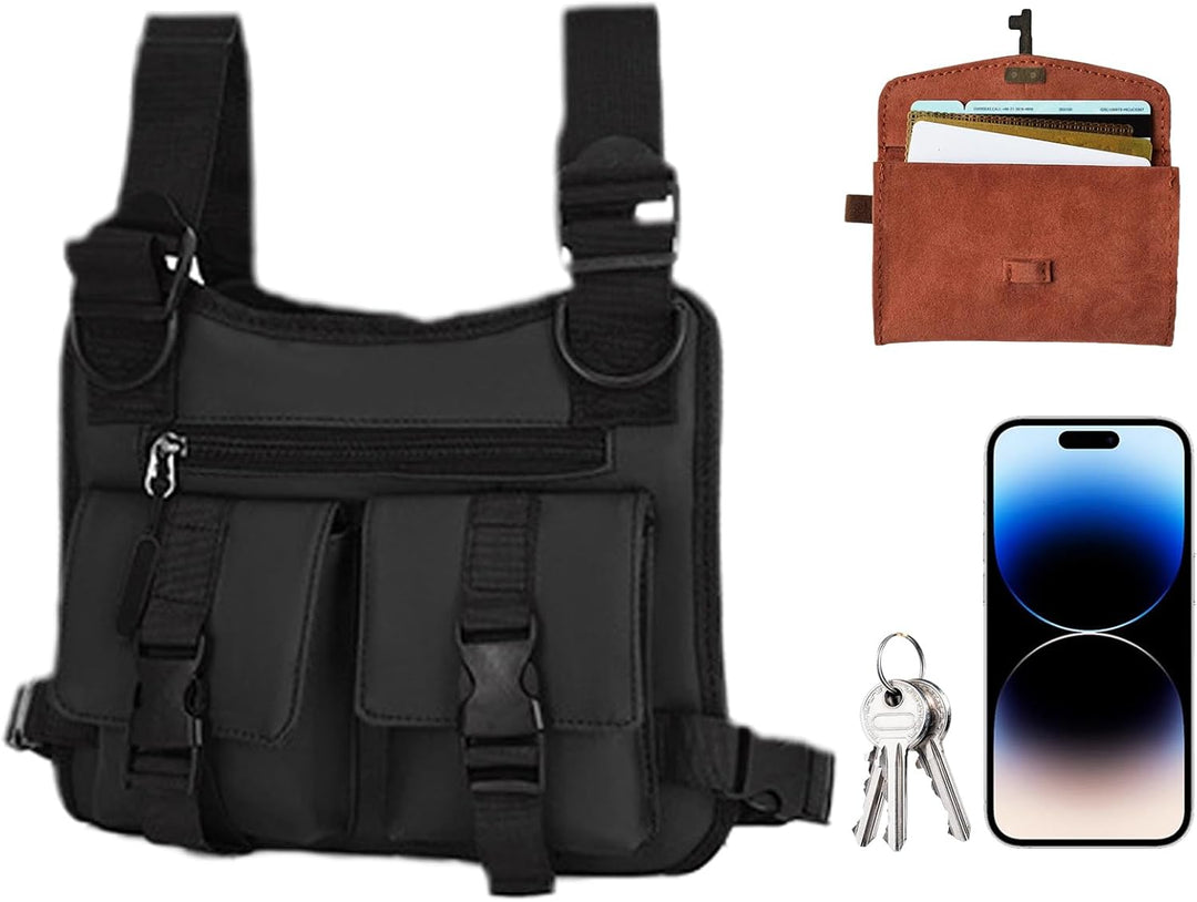 Angled view: Dravon men's lightweight multi-pocket vest, showcasing its functional design