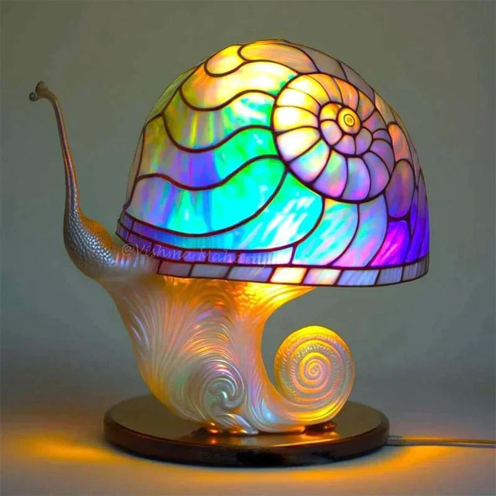Decorative Stained Glass Table Lamp with vibrant colors. DreamGlow accent light enhances any bedroom or living room decor.