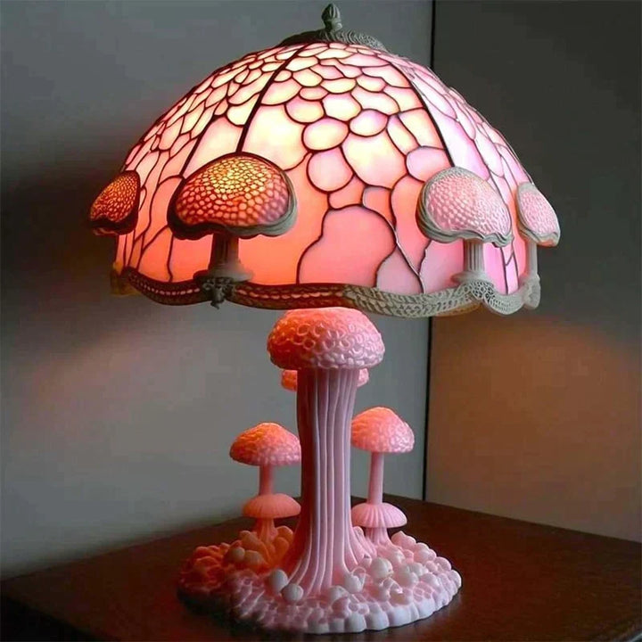 Eye-catching DreamGlow Stained Glass Lamp. Unique accent lighting, a perfect decorative piece for vintage-style home decor.