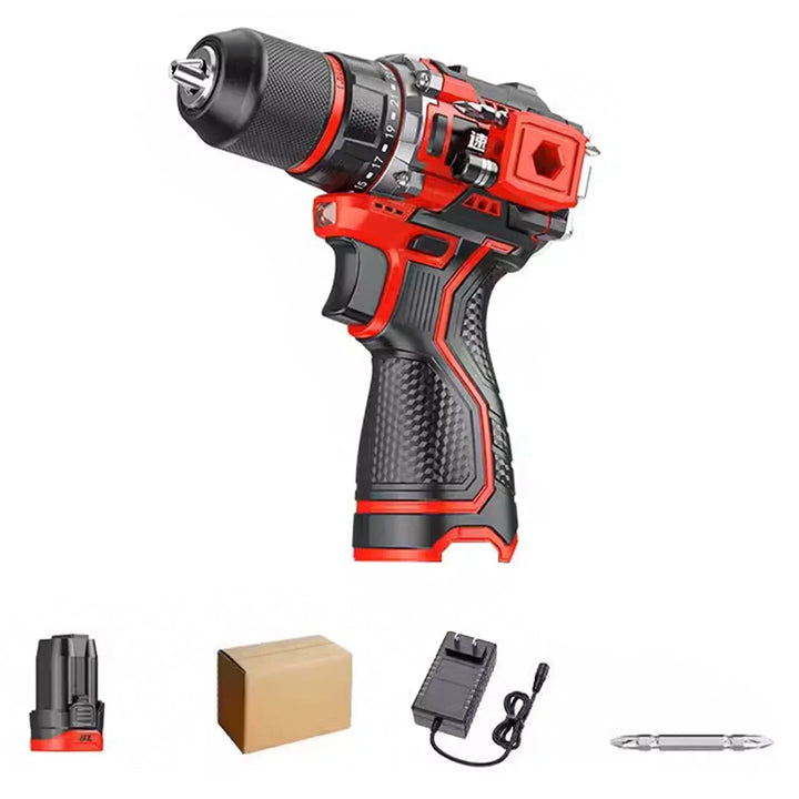 Full view of the DrillMate 20V Cordless Brushless Impact Driver, a robust electric drill