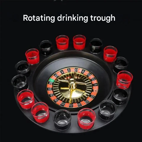 Classic casino-style Drink Roulette game with red & black shot glasses for lively drinking fun.