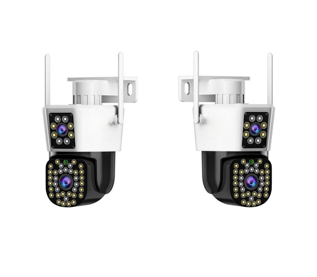 Advanced dual lens outdoor security camera system, 2-pack, with smart motion alerts & clear HD video.