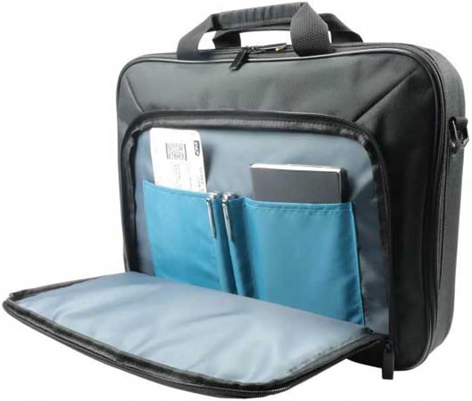 Stylish clamshell laptop briefcase in blue, designed for 14-15.6 inch devices, ideal for daily commute