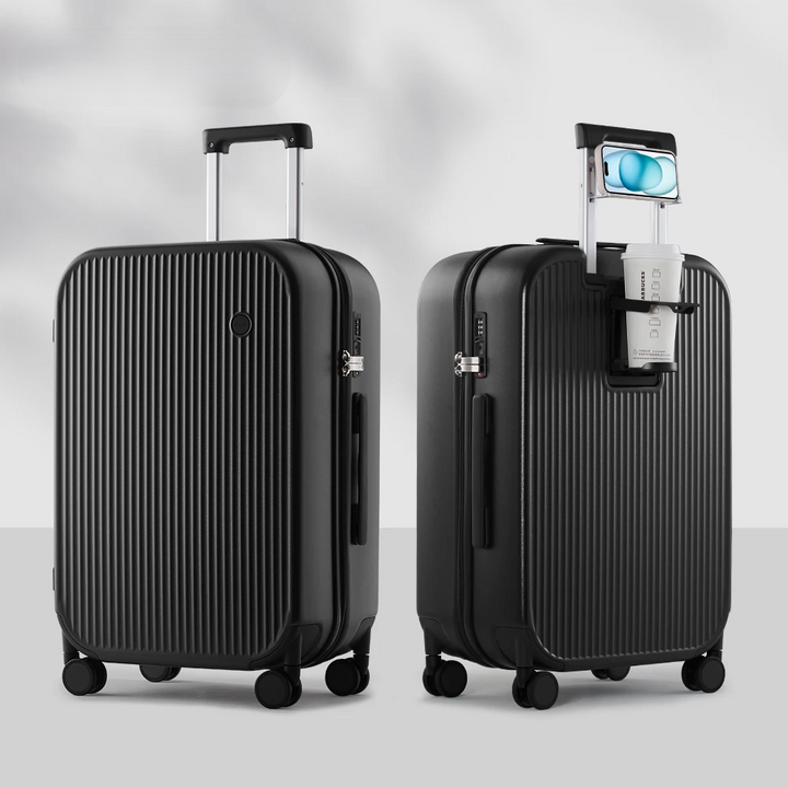 Compact hard-shell carry-on suitcase, perfect for business trips or short getaways. A reliable travel gear.