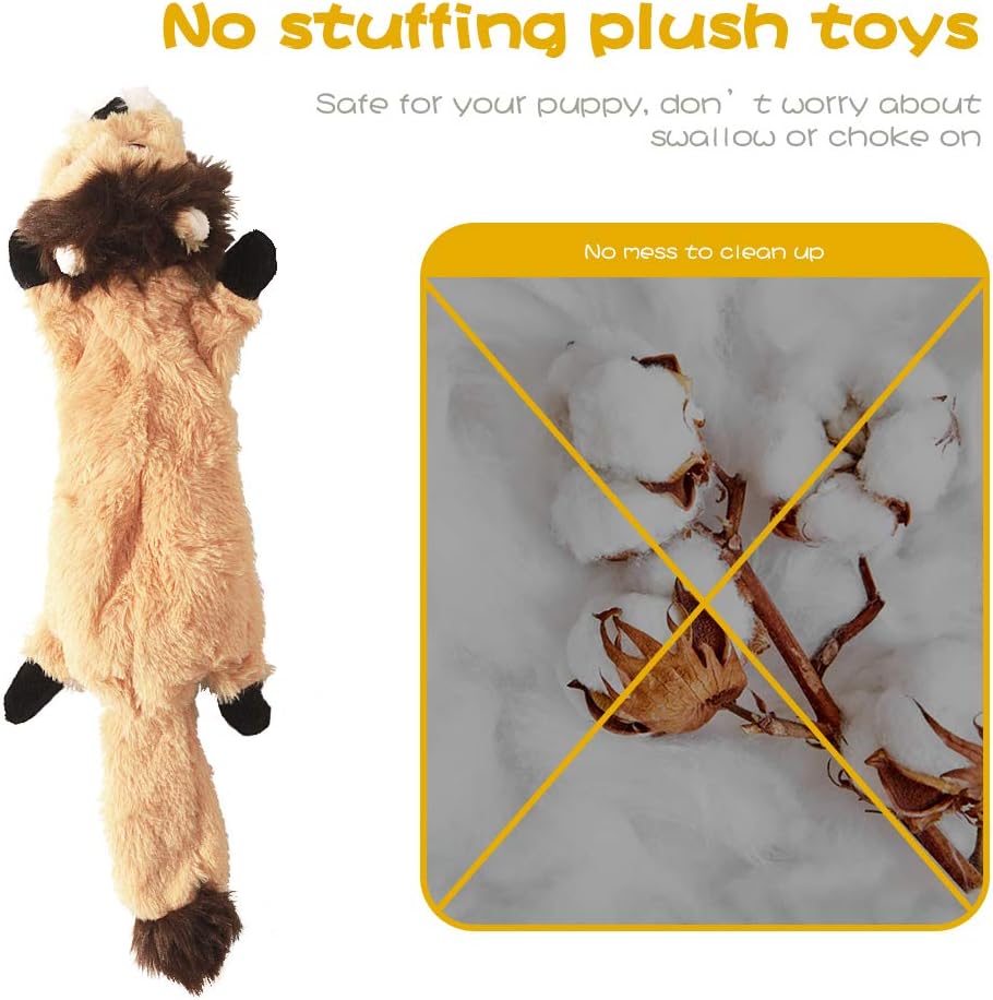 Stuffing-free squeaky dog toy, colorful fox plush for dental health & play