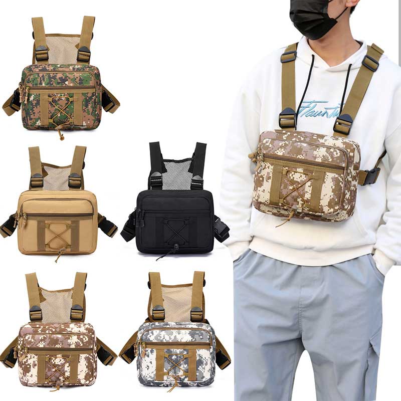 Durable tactical chest rig bag, water-resistant with multi-pockets, ideal unisex outdoor adventure gear.