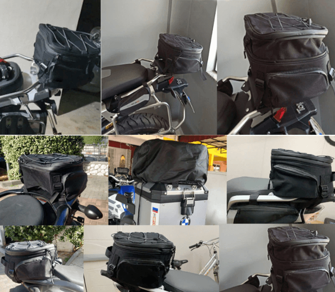 Textured view of the durable, water-resistant material of a unisex motorcycle gear bag, ready for any adventure.
