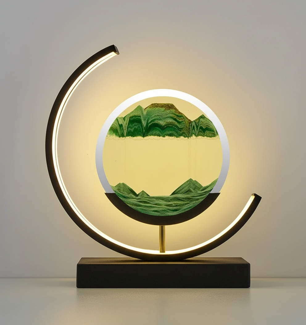 Dynamic Sand Art LED Table Lamp, provides tranquil ambient light for any home space