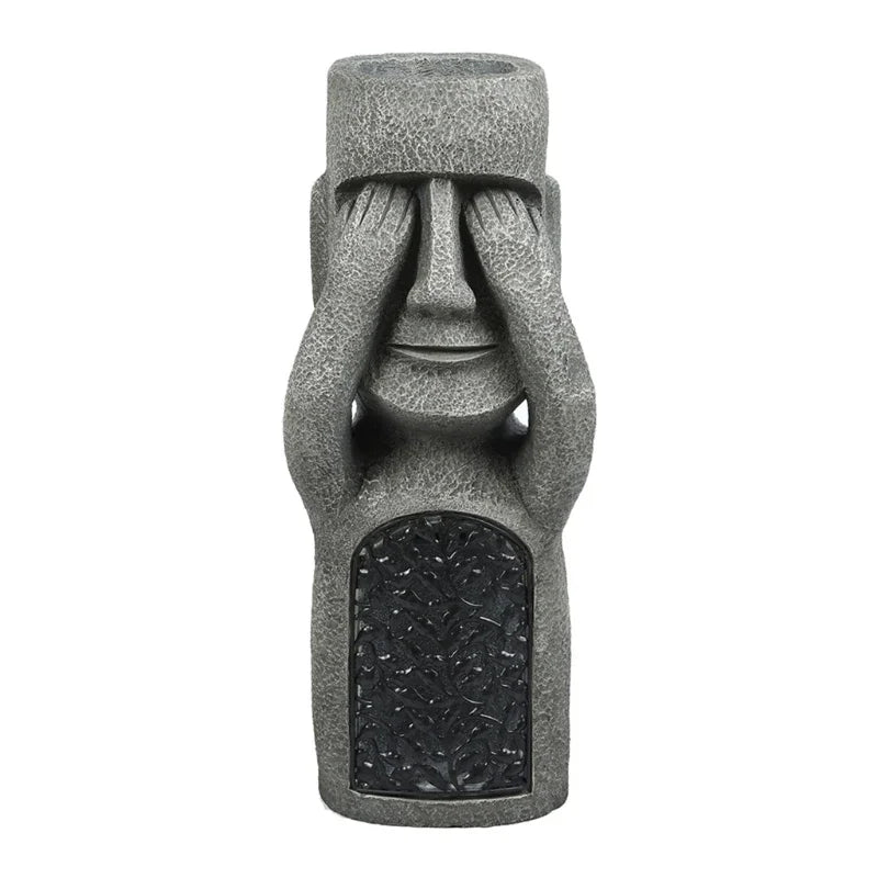 Easter Island Moai planter with integrated LED light, a unique resin statue perfect for garden decor.