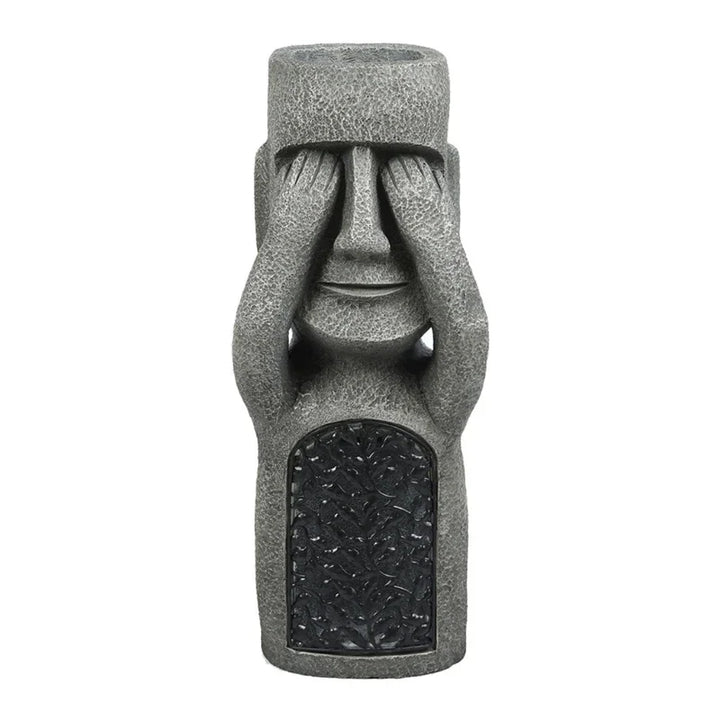 Easter Island Moai planter with integrated LED light, a unique resin statue perfect for garden decor.