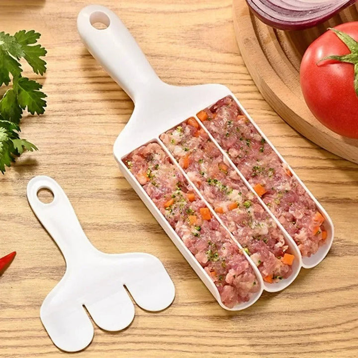 Close-up of the convenient DumplingCraft, an easy clean kitchen gadget for precise dumpling and meatball making.
