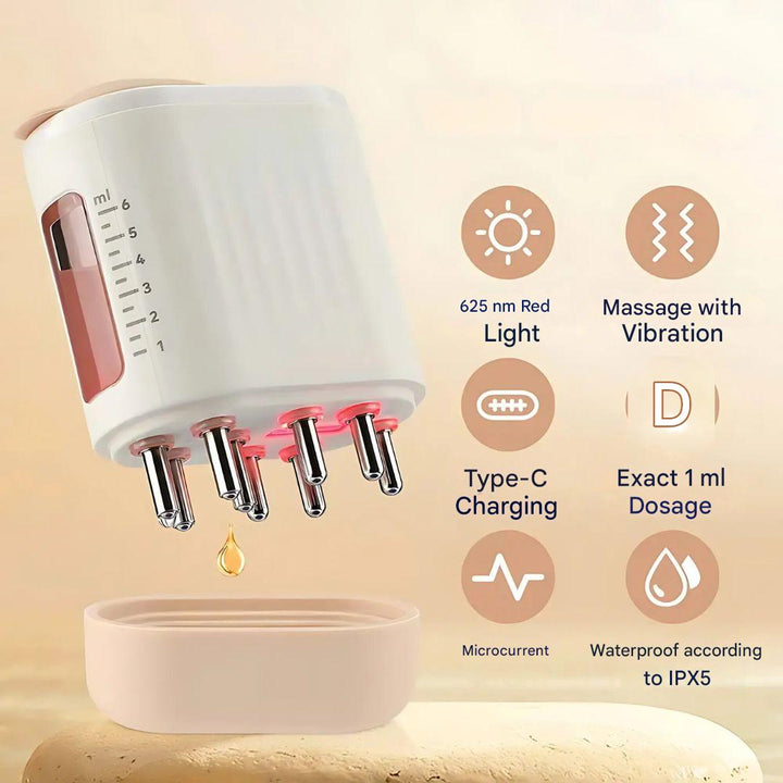 Electric scalp massager with red light, microcurrent, & vibration for optimal hair growth.
