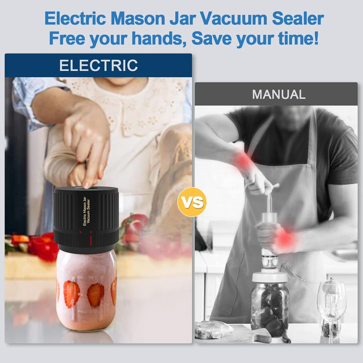 Fresh food being sealed in a Mason jar using the SealTight electric vacuum sealer kit