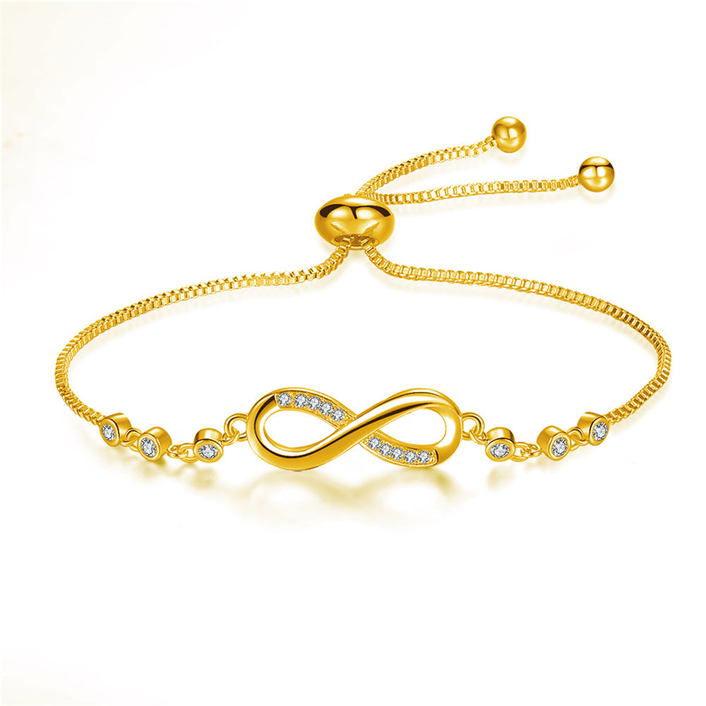 Rose gold infinity symbol bracelet, elegant & adjustable for a perfect, comfortable jewelry fit.