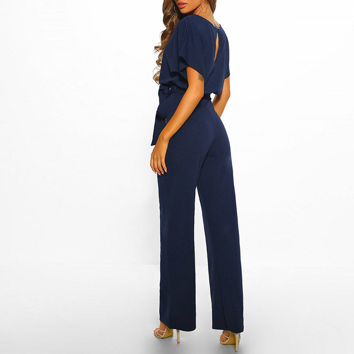 AuraElegance women's designer jumpsuit, offering comfortable style for autumn fashion.