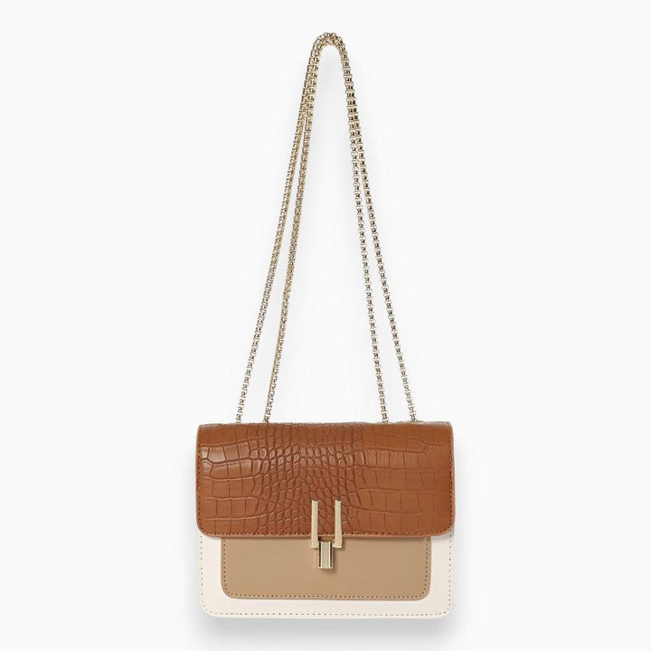 Light brown faux leather shoulder bag for women, Amélie flap design, perfect minimalist everyday crossbody accessory.