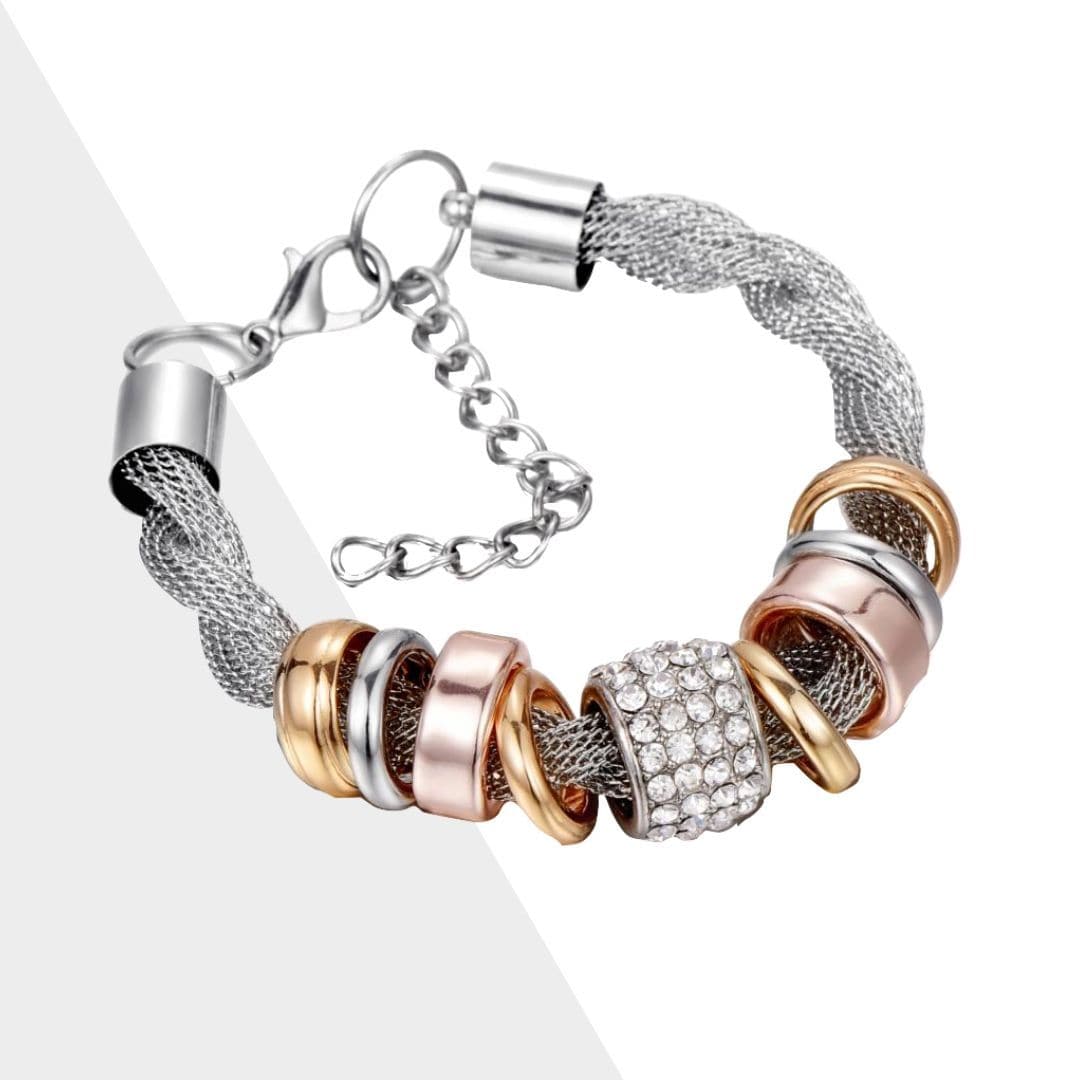 Elegant braided rose gold women's fashion bracelet, Zarina collection, perfect for any occasion.