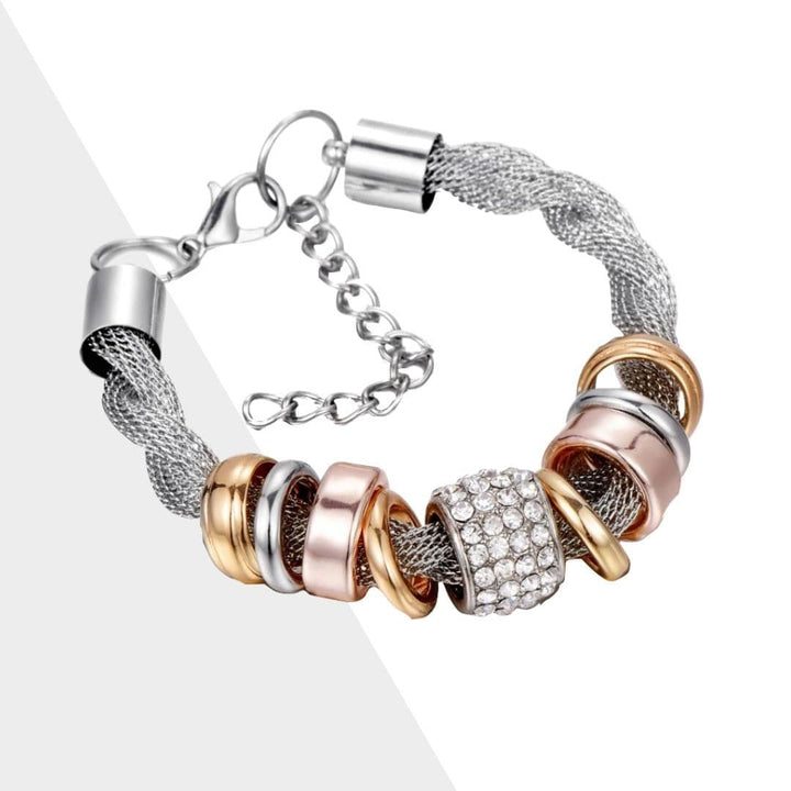Elegant braided rose gold women's fashion bracelet, Zarina collection, perfect for any occasion.